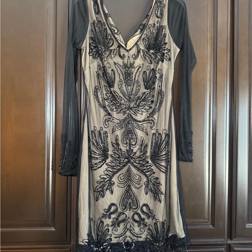 Elegant Black and Cream Embroidered Dress